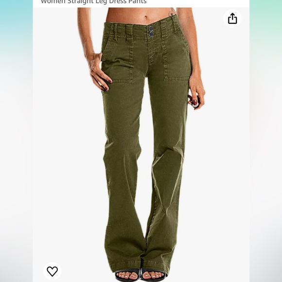 Wide Leg Pants Mid Waist Flare Jeans - green cargo pants - Picture 1 of 2